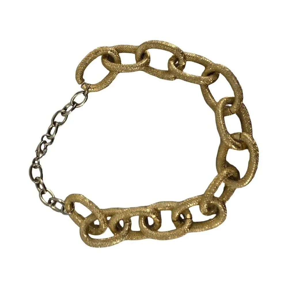 Vintage Textured Gold Tone Oversized Link Statement Necklace